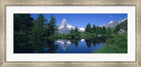 Framed Reflection of a snow covered mountain near a lake, Grindjisee, Matterhorn, Zermatt, Switzerland Print