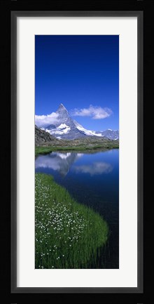 Framed Reflection of a mountain in water, Riffelsee, Matterhorn, Switzerland Print