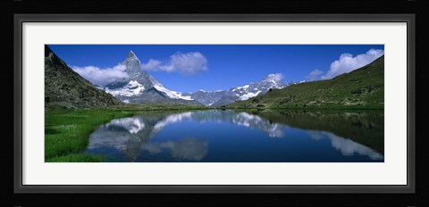 Framed Reflection of mountains in water, Riffelsee, Matterhorn, Switzerland Print