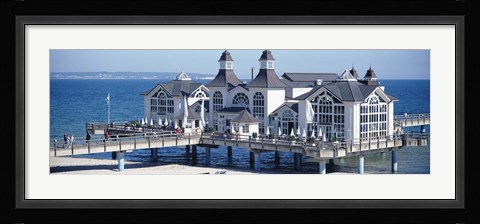 Framed Tourists On A Bridge, The Seebruecke, Sellin, Isle Of Ruegen, Germany Print
