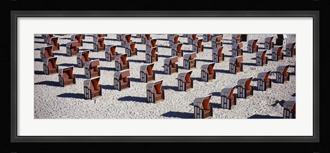 Framed High Angle View Of Beach Baskets On The Beach, Sellin, Isle Of Ruegen, Germany Print