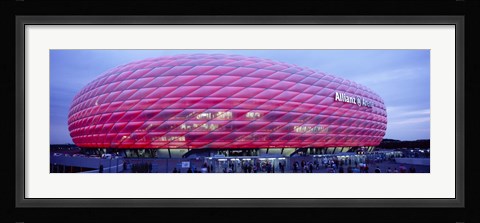 Framed Soccer Stadium Lit Up At Dusk, Allianz Arena, Munich, Germany Print