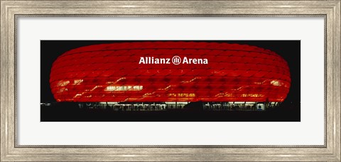 Framed Soccer Stadium Lit Up At Night, Allianz Arena, Munich, Germany Print