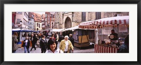 Framed Large Group Of People Walking On The Street, Baden-Wurttemberg, Tuebingen, Germany Print