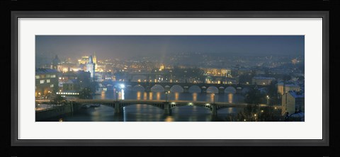 Framed High angle view of a bridge at dusk, Charles Bridge, Prague, Czech Republic Print