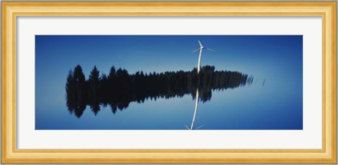 Framed Reflection Of A Wind Turbine And Trees On Water, Black Forest, Germany Print