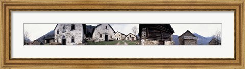 Framed Low angle view of houses in a village, Navone Village, Blenio Valley, Ticino, Switzerland Print