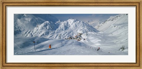 Framed Rear view of a person skiing in snow, St. Christoph, Austria Print