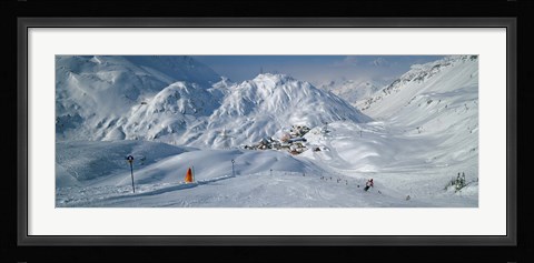 Framed Rear view of a person skiing in snow, St. Christoph, Austria Print