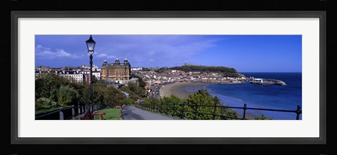 Framed High Angle View Of A City, Scarborough, North Yorkshire, England, United Kingdom Print