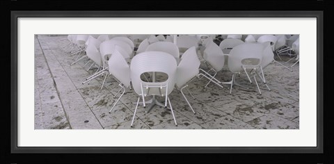 Framed Plastic Chairs Around Tables In A Restaurant, Stuttgart, Baden-Wurttemberg, Germany Print