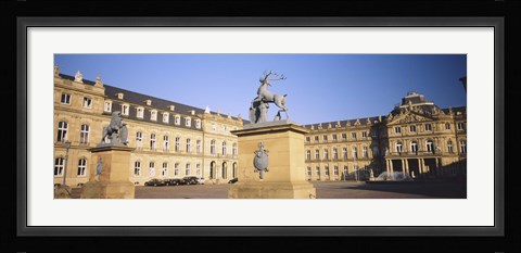 Framed Low Angle View Of Statues In Front Of A Palace, New Palace, Schlossplatz, Stuttgart, Baden-Wurttemberg, Germany Print