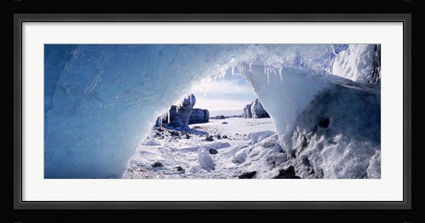 Framed Ice cave on a polar landscape, Gigja outwash plain, Gigja river outlet, Iceland Print