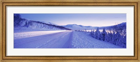 Framed Highway running through a snow covered landscape, Akureyri, Iceland Print