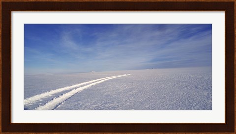 Framed Tire tracks on a snow covered landscape, Vatnajokull, Iceland Print