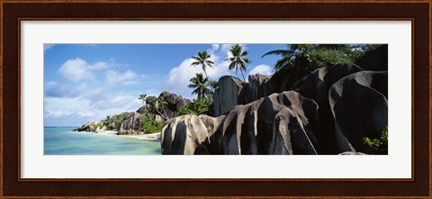Framed Rock formations on the beach, Anse Source D&#39;argent Beach, La Digue Island, Seychelles Print