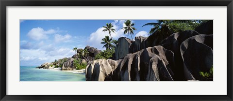 Framed Rock formations on the beach, Anse Source D&#39;argent Beach, La Digue Island, Seychelles Print