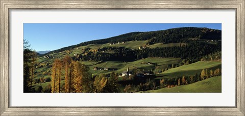 Framed Buildings on a landscape, Dolomites, Funes Valley, Tyrol, Italy Print