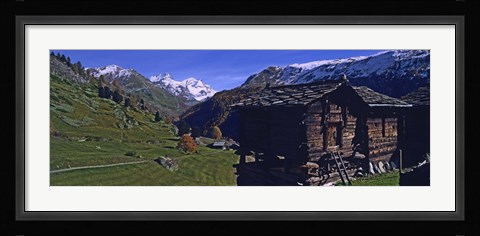 Framed Log cabins on a landscape, Matterhorn, Valais, Switzerland Print