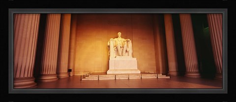 Framed Low angle view of a statue of Abraham Lincoln, Lincoln Memorial, Washington DC, USA Print