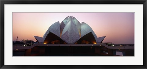 Framed Temple lit up at dusk, Lotus Temple, Delhi, India Print