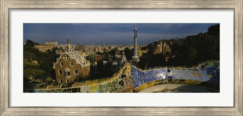 Framed High angle view of a city, Parc Guell, Barcelona, Catalonia, Spain Print