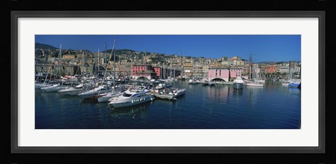 Framed Boats at a harbor, Porto Antico, Genoa, Italy Print