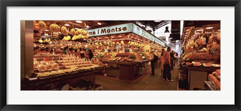 Framed Group of people in a vegetable market, La Boqueria Market, Barcelona, Catalonia, Spain Print