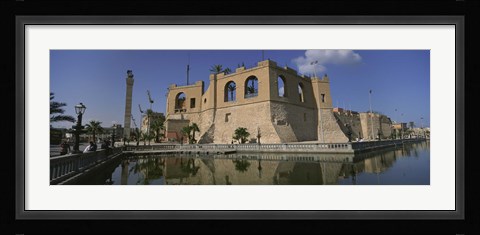 Framed Reflection of a building in a pond, Assai Al-Hamra, Tripoli, Libya Print
