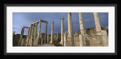 Framed Columns of buildings in an old ruined Roman city, Leptis Magna, Libya Print