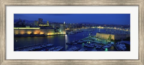 Framed Old Port at dusk, Marseille, Bouches-Du-Rhone, Provence-Alpes-Cote Daze, France Print