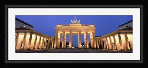 Framed Low angle view of a gate lit up at dusk, Brandenburg Gate, Berlin, Germany Print