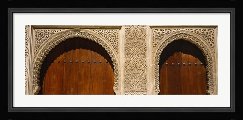 Framed Low angle view of carving on arches of a palace, Court Of Lions, Alhambra, Granada, Andalusia, Spain Print
