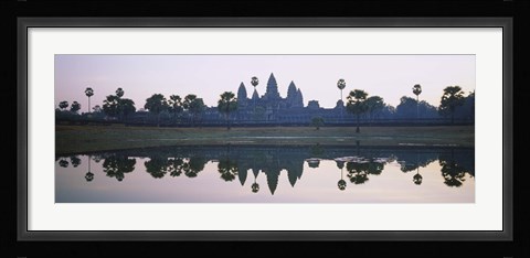 Framed Reflection of temples and palm trees in a lake, Angkor Wat, Cambodia Print
