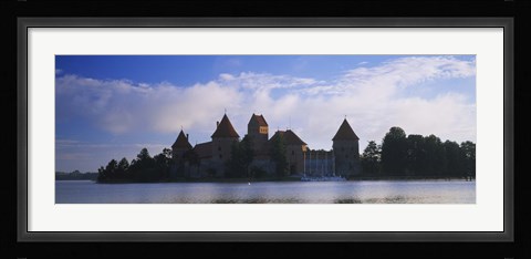 Framed Buildings at the waterfront, Trakai Island Castle, Lake Galve, Vilnius, Trakai, Lithuania Print