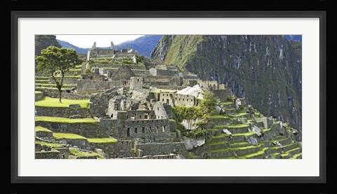 Framed Buildings on a hill, Andes Mountains,Machu Pichu, Peru Print