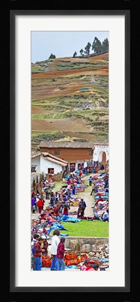 Framed Group of people in a market, Chinchero Market, Andes Mountains, Urubamba Valley, Cuzco, Peru Print