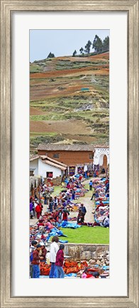 Framed Group of people in a market, Chinchero Market, Andes Mountains, Urubamba Valley, Cuzco, Peru Print