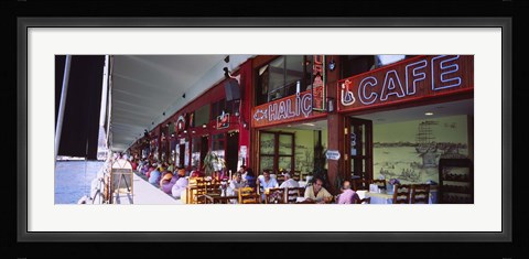 Framed Large group of people sitting in a cafe, Istanbul, Turkey Print