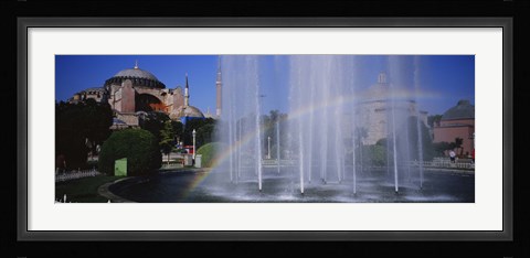 Framed Water fountain with a rainbow in front of museum, Hagia Sophia, Istanbul, Turkey Print