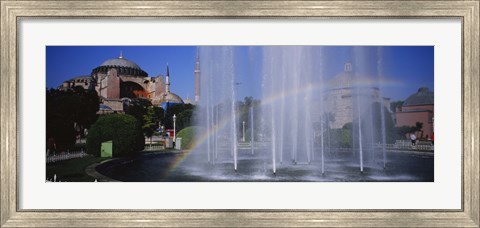 Framed Water fountain with a rainbow in front of museum, Hagia Sophia, Istanbul, Turkey Print