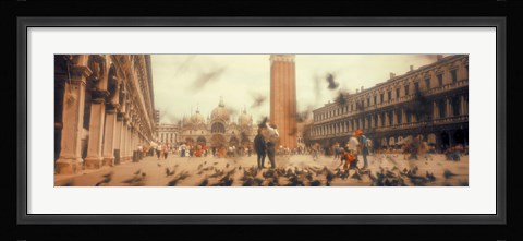 Framed Flock of pigeons flying, St. Mark's Square, Venice, Italy Print