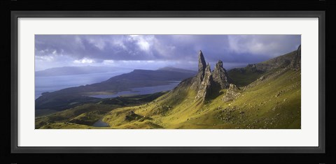 Framed Rock formations on hill, Old Man of Storr, Isle of Skye, Scotland Print