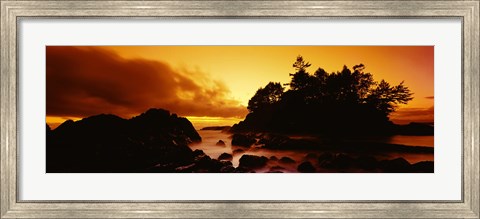 Framed Silhouette of rocks and trees at sunset, Tofino, Vancouver Island, British Columbia, Canada Print
