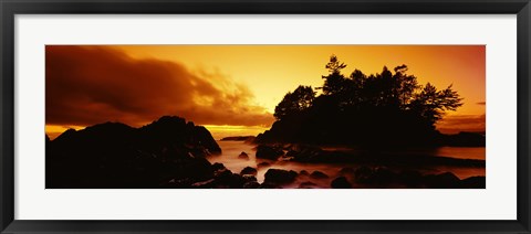 Framed Silhouette of rocks and trees at sunset, Tofino, Vancouver Island, British Columbia, Canada Print