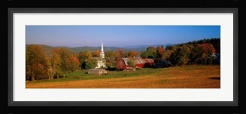 Framed Church and a barn in a field, Peacham, Vermont, USA Print