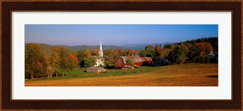Framed Church and a barn in a field, Peacham, Vermont, USA Print