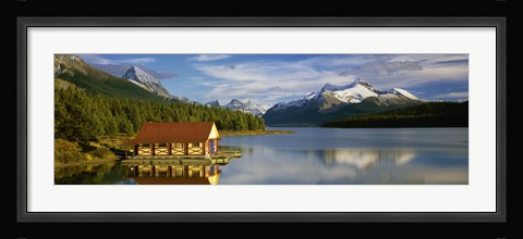 Framed Boathouse at the lakeside, Maligne Lake, Jasper National Park, Alberta, Canada Print