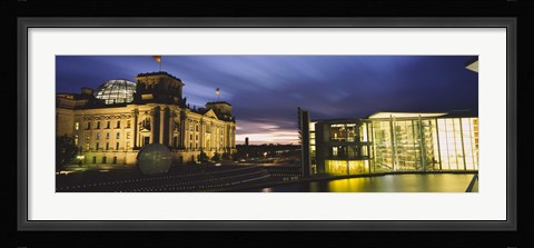 Framed Buildings lit up at night, The Reichstag, Spree River, Berlin, Germany Print