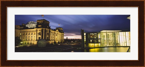 Framed Buildings lit up at night, The Reichstag, Spree River, Berlin, Germany Print